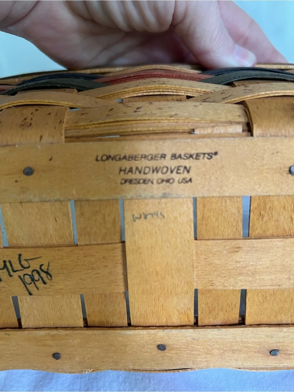 Longaberger Rectangular Woven Basket in Orange, Black & Natural